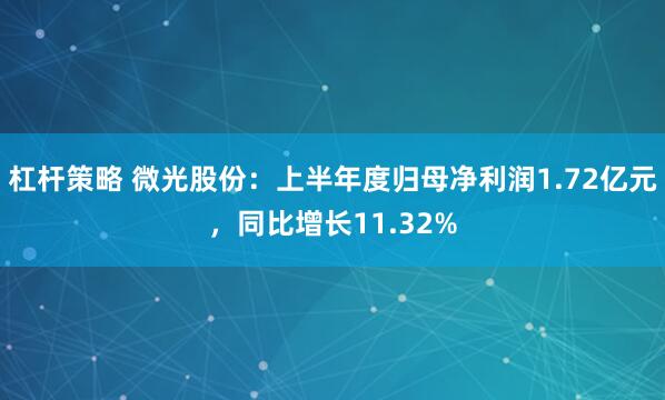 杠杆策略 微光股份：上半年度归母净利润1.72亿元，同比增长11.32%